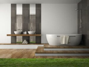 interior of bathroom with grass 3d rendering