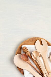 traditional wooden kitchen utensils abd kitchenware mock up home cooking recipe book template